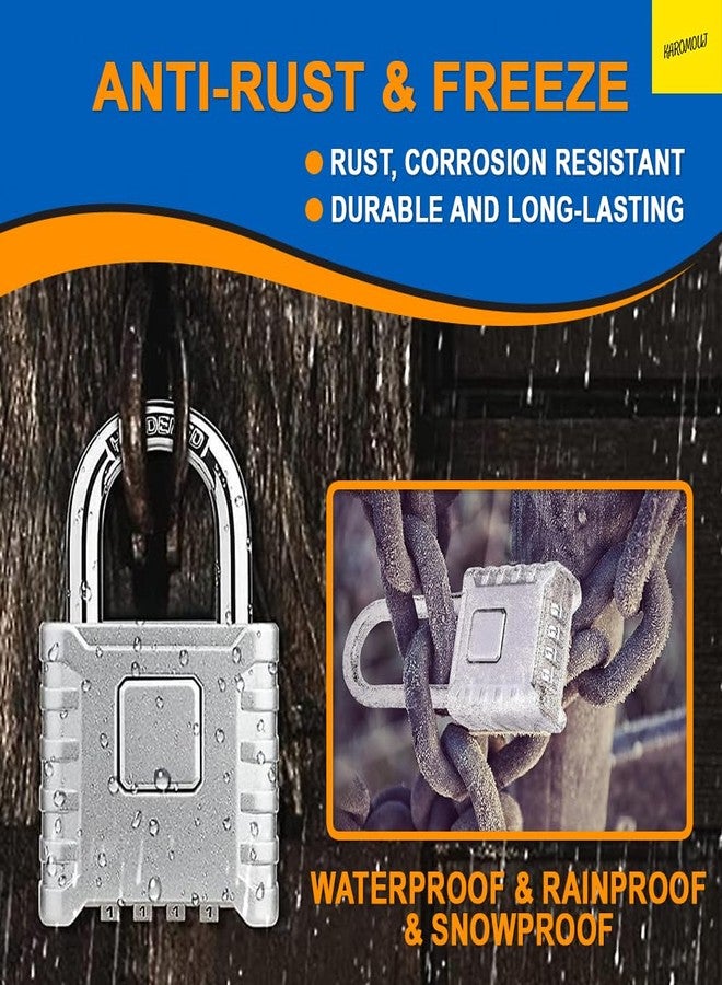 Karomouj Heavy Duty 4 Digit Number Lock Weatherproof Combination Security Padlock for Sheds, Gates, Tool Boxes and Lockers & Outdoor Use | Durable & Reliable Protection (Silver, Zinc) - Image 5